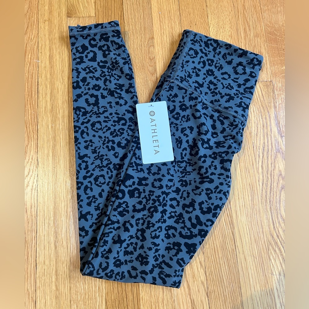 Athleta Anthracite Grey Leopard Print Elation High Rise Leggings Size Small/Tall